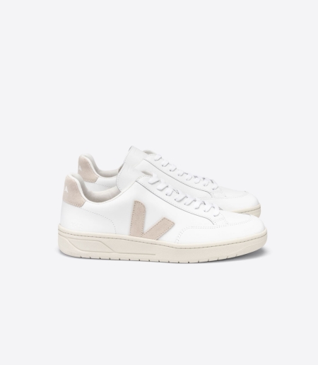 Men Veja V-12 Leather Trainers White/Beige ireland IE-1042NW